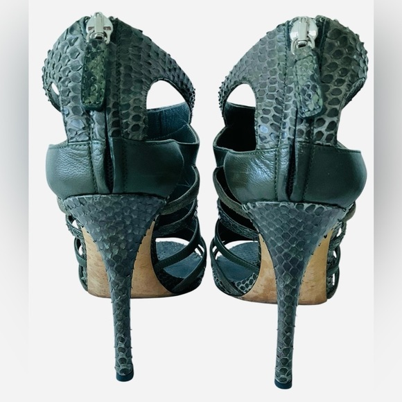 Gucci Genuine Python & Suede Strappy Stiletto Sandals Olive Green Women’s 38.5 - Picture 4 of 8